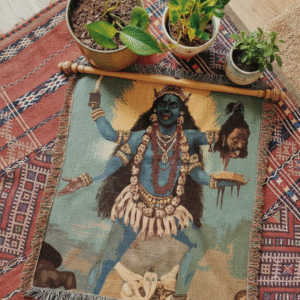 Kali Woven Blanket - Raja Ravi Varma Art Tapestry, Goddess Blanket