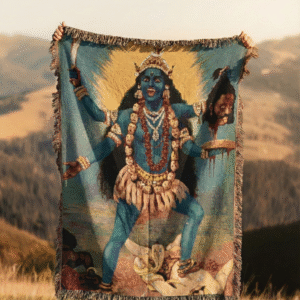Kali Woven Blanket - Raja Ravi Varma Art Tapestry, Goddess Blanket